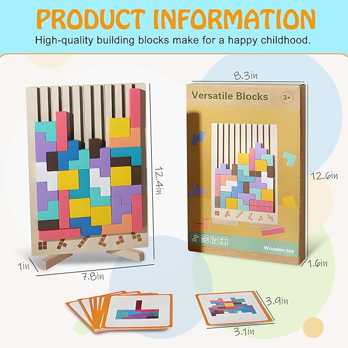 Wooden Stacking Puzzle Colorful 3D Versatile Russian Blocks for Toddlers 3-6 Years,Brain Teasers Toy Board Game Toys, Montessori Toys for 3 4 5 Year Old,Christmas Birthday Gift for Boys and Girls