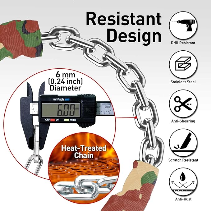 Bike Chain Lock Security 5 Digit Resettable Combination, 51.2 inches Heavy Duty Anti Theft Lock Chain for Bicycle, Motocycle, Scooter, Gate, Fence (Camo, 4.2ft)