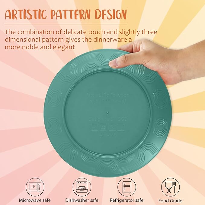 Wheat Straw Dinnerware Sets 40 PCS Unbreakable Dishes Set for Kitchen, Outdoor, Camping Dishes Plates and Bowls Sets with Cups, Dessert Plates, Dishwasher & Microwave Safe - Green