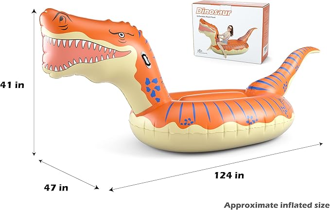 Jasonwell Inflatable Dinosaur Pool Float for Boys Girls Adults 124'' Giant T-Rex Floatie Summer Beach Swimming Pool Inflatables Ride on Party Pool Toys Raft Lounge Kids Tyrannosaurus Rex Toys