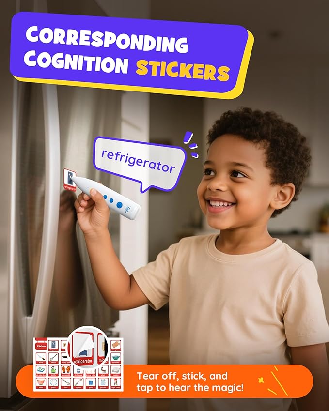 TEKFUN Learning Toys for 3 Year Old,Toddler Educational Posters with Talking Pen,ABC Learning Sight Word Games for Toddlers 2-4 Years,Learn to Read Toys with Sensory Stickers