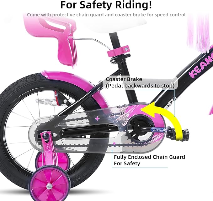 KEANO Zinnia 14 16 20 Inch Kids Bike for Girls Ages 3-10 Years, Girls' Bikes with Training Wheels, Streamers, Basket and Doll Seat, Children Bicycles
