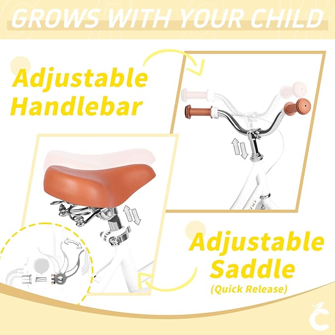 Girls Bike for Age 2-12 Years Old Kids Toddlers 12 14 16 18 20 Inches Retro Bicycles with Training Wheels Basket Bell Ring, Multiple Colors