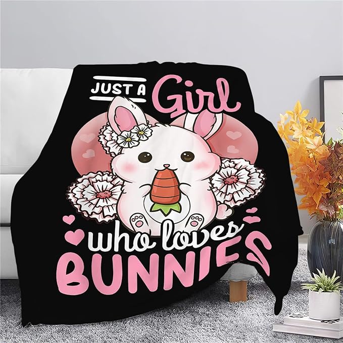 Bunny Blanket Cute Rabbit Throw Blanket Gifts for Kids Girls Boys Adults Women Super Soft Cozy Plush Fluffy Fuzzy Fleece Blanket Decor 60''X80''