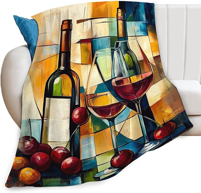Wine Blanket for Women, Wine Decor Fleece Blanket Gifts for Boys Girls, Warm Cozy Soft Flannel Stuff for Bed Sofa Couch 50" x 40"