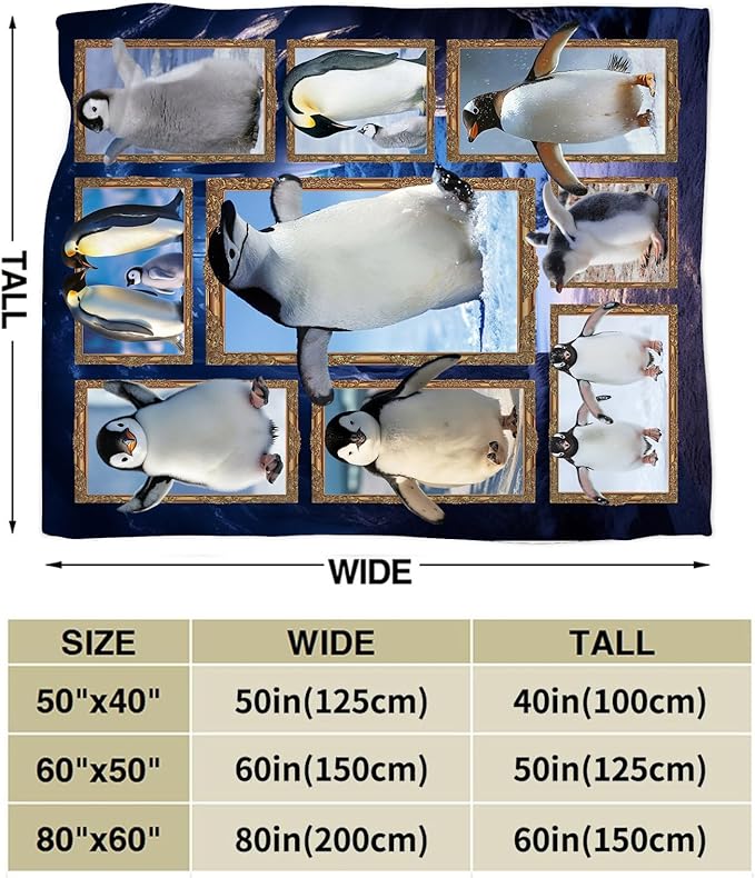 Penguin Blanket Fleece Soft Warm Plush Penguins Throw Blanket Lightweight Plush Fuzzy Cozy Cute Penguin Blankets for Lover Kids Adult Suitable for Couch Sofa Bed 60"X50"