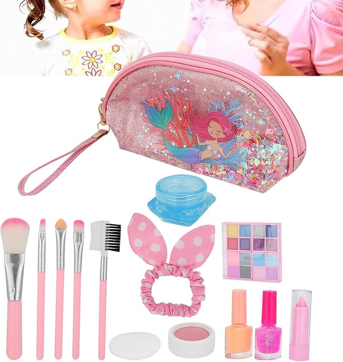 Brrnoo Kids Makeup Kit Makeup Set for Girls Portable Storage Box Bright Colors ABS Material Princess Party Play Date Toys