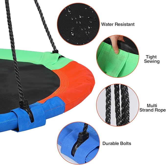 RedSwing 43" Flying Saucer Swing for Kids Outdoor, Large Round Tire Swings for Trees and Swingset, Strong Heavy Duty for Outside Playground, Rainbow