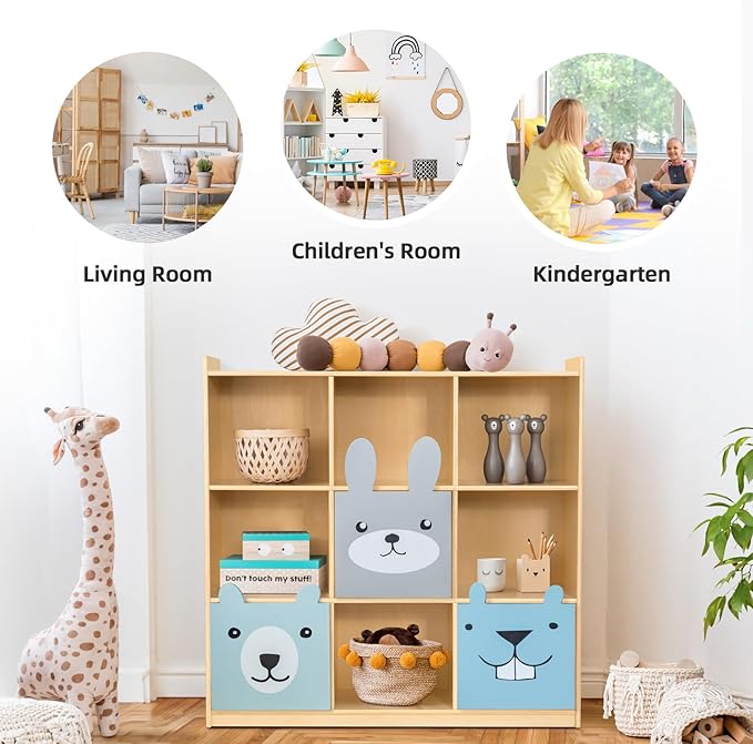 OOOK 9-Cube Storage Organizer, Wooden Storage Cabinet Display Shelf, Kids Bookshelf for Classroom, Playroom, Living Room, Office, etc