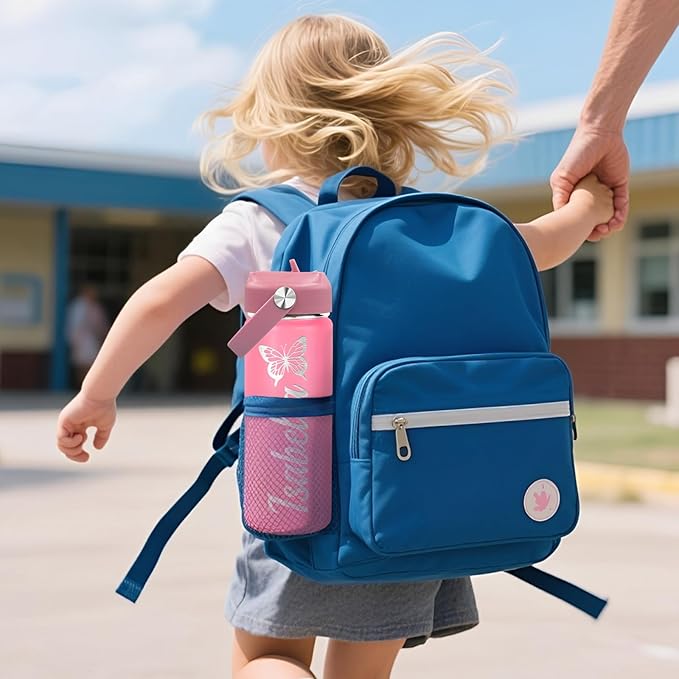 Made in USA - Personalized Kids Water Bottle with Name for School - Custom 18oz Water Bottle with Straw Lid Stainless Steel w/Engraved Names - Personalized Christmas Kids Gifts for Boys Girls