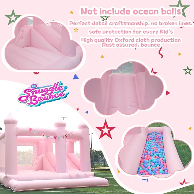 13FT Pink Inflatable Bounce House Big Castle with Ball Pit and Slide Bounce House for Kids 3-12 Indoor and Outdoor Bouncing Castles with Hair Dryers Birthday Parties Inflatable Party Supplies