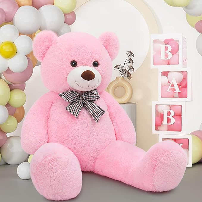 MaoGoLan Giant Teddy Bear 4 Feet,Adorable and Cuddly Big Teddy Bear Stuffed Animal 47", Pink Teddy Bear Plush Gift Decoration for Baby Shower,Party,Birthday,Valentines Day