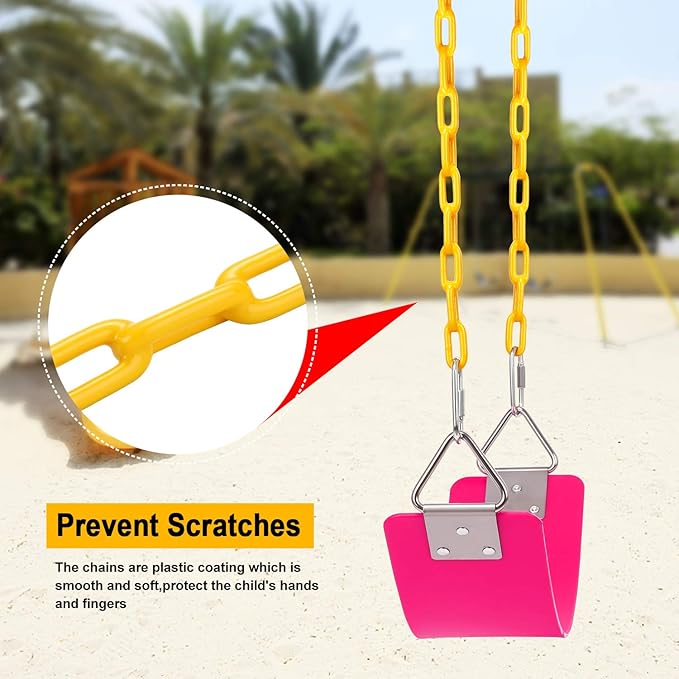 2 Pack Swing Sets, AGPTEK Swing Seat with 66 Inch Anti-Rust Chains Thermoplastic Coated, Support 250lb, Seat Cushion Accessories Replacement with Snap Hooks for Outdoors, Playground (Pink)
