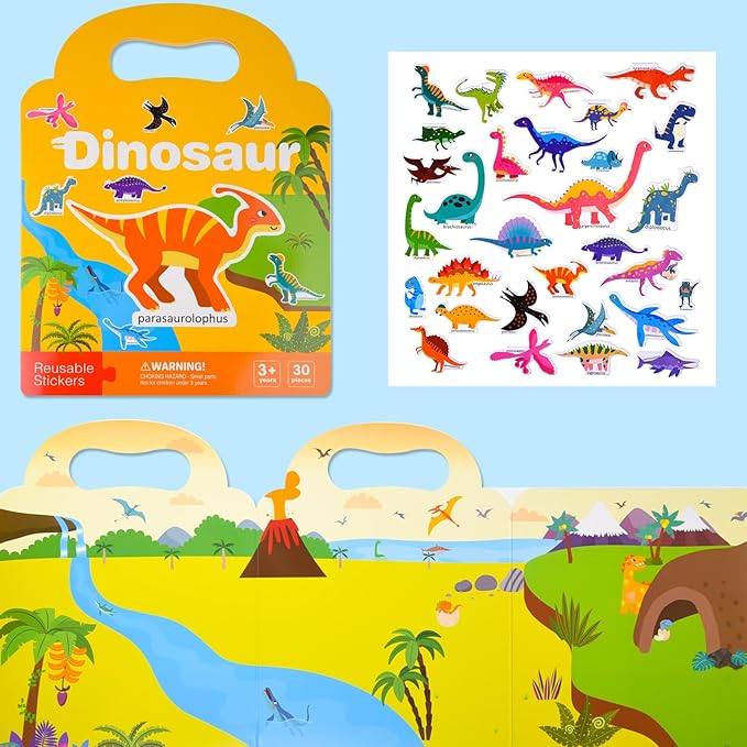 ASTARON 3 Pack Reusable 3D Puffy Sticker Book for Kids 3-6, Jelly Sticker Game Educational Sensory Learning Toy,Travel Stickers and Busy Book