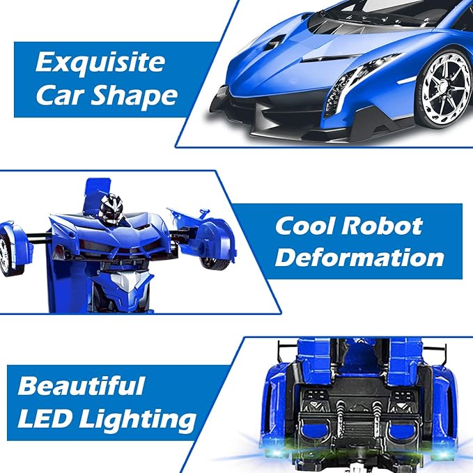 AMENON Remote Control Car - Transform Robot Toys for Boys Teens, Rechargeable RC Car with Lights, 2.4Ghz RC Car 1:18 Rechargeable 360° Rotating Race Transform Car Birthday Gifts Party Favors for Kids