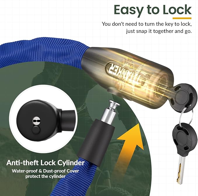 Titanker Bike Chain Lock with Keys, 3.3 Feet Security Heavy Duty Anti-Theft Bicycle Chain Locks for Bike, Motorcycle, Bicycle, Door, Gate, Fence, Grill (6mm, 8mm, 10mm Thick Chain)