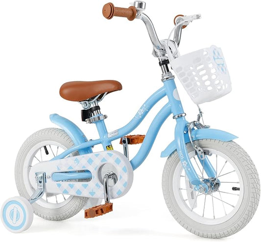 BABY JOY Kids Bike, 12 14 16 18 20 Inch Boys Girls Bike w/Adjustable Seat, Removable Basket, Handbrake & Coaster Brake, Training Wheels or Kickstand, Kids Bicycle with Multi-Color
