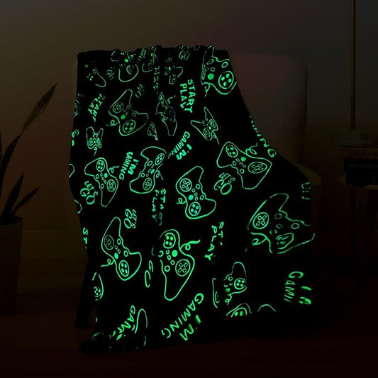 Wesan Gaming Gamer Glow in The Dark Blanket Boys Kids Teens Birthday Christmas Easter Age 1 to 13 Video Game Toys Fun Fluffy Plush Throw 50"x60"