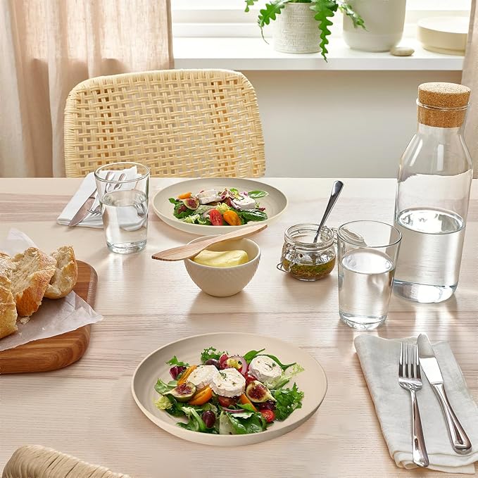 Homienly Dessert Plates - 8 Inch Wheat Straw Plates Set, Dinner Plates Set of 8, Appetizer Plates, Lightweight Unbreakable Plates, Microwave Safe Plates, Deep Plates for Dinner - Beige