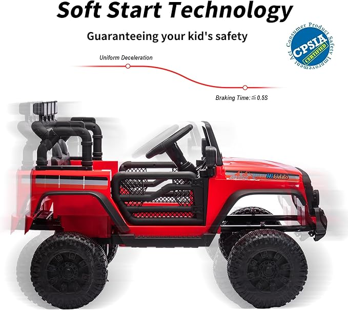 12V Ride on Electric Car, Kids Ride on Toy Truck for Toddlers 3-5 w/Remote Control, 3 Speeds - Red