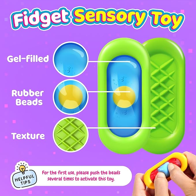 Sensory Marble Fidget for Kids Adults- 24 Pack Squeeze Gel Autism Toys, Quiet Bulk Fidget Stones for Student Classroom Prize, Silent Stress Squishy Calming Sensory Items, School Gooide Bag Stuffers