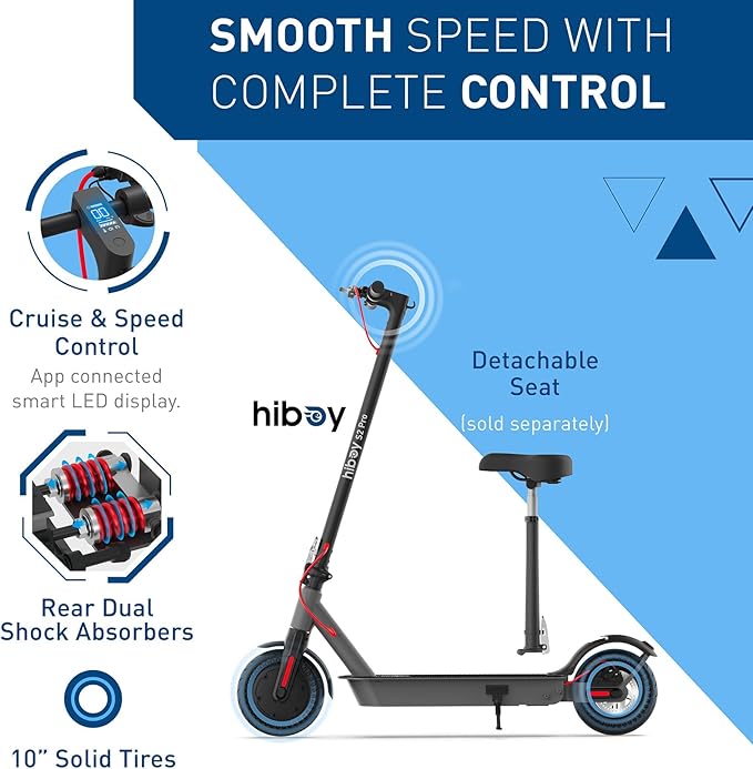 Hiboy S2 Pro/S2 MAX Electric Scooter, 500W Motor, 10" Solid Tires, 25-40.4 Miles Range, 19 Mph Folding Commuter Electric Scooter for Adults (Optional Seat)