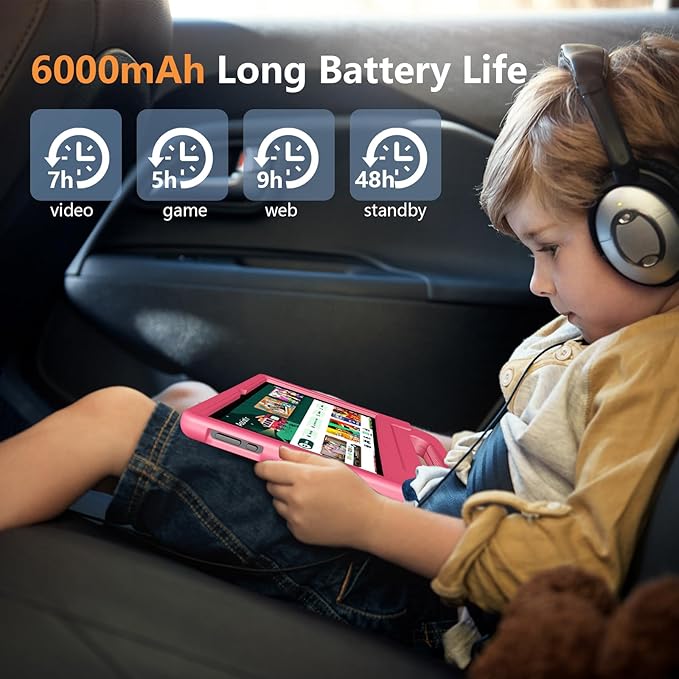 10.1-Inch Kids Tablet, 8GB+64GB, Android 14, 8-Core CPU, Educational Apps, Parental Controls, WiFi, 1280x800 HD Display, Cameras, Shockproof, Long Battery Life