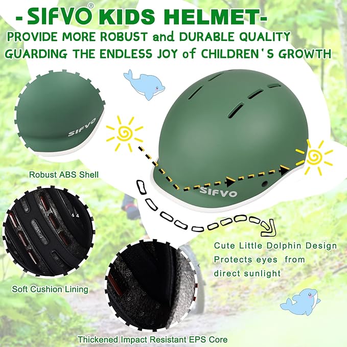 Kids Helmet, SIFVO Kids Bike Helmet Skateboard Helmet Scooter Helmet All-Round Protection Boys Girls Bike Helmet Kids to Youth Extended Visor Adjustable & Durable 51-55cm