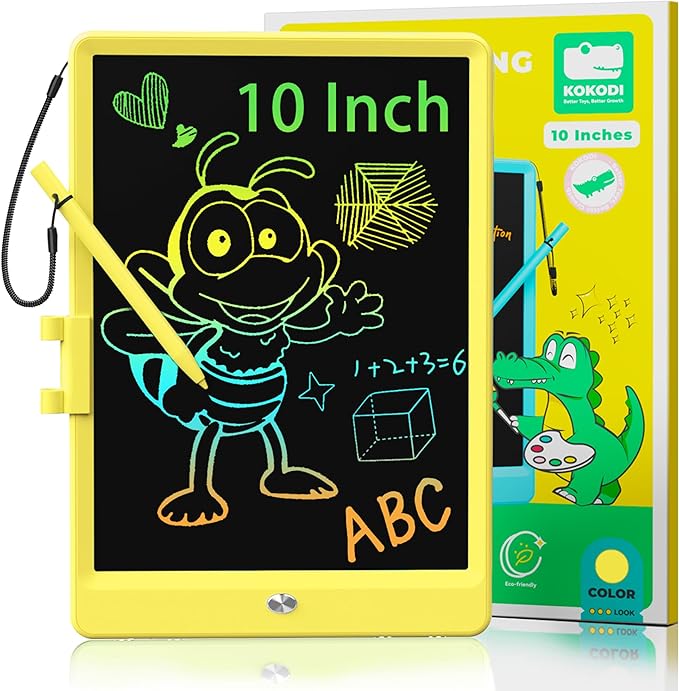 KOKODI LCD Writing Tablet, 10 Inch Colorful Doodle Board Drawing Tablet, Erasable Reusable Electronic Drawing Pads, Educational and Learning Toy for 3-6 Years Old Boy and Girls