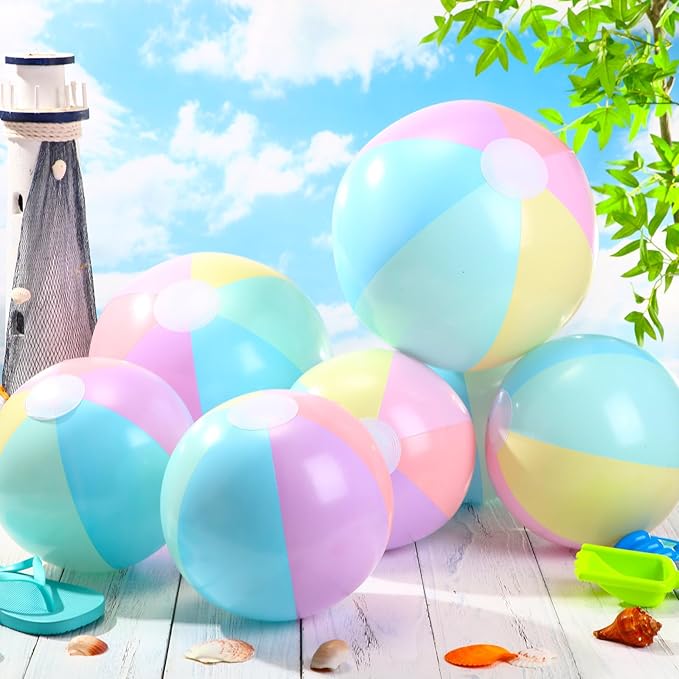 24 Pcs Inflatable Beach Balls Bulk Pastel Color Jumbo Big Macaron Beach Balls for Adults Summer Swimming Pool Water Games Party Favor (16 Inch, 12 Inch)