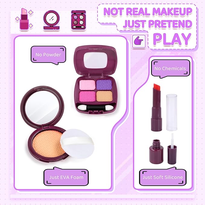 INNOCHEER Little Girls Purse, Kids Toy Purse with Pretend Makeup, Play Purse for Little Girls, Pretend Play Toddler Purse, Birthday Christmas Princess Gifts Toys for Girls 3 4 5 6 7 8 Year Old