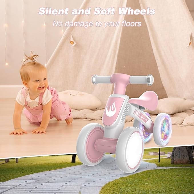 Colorful Lighting Baby Balance Bike Toys for 1 Year Old Girl Gifts, 10-36 Month Toddler Balance Bike, No Pedal 4 Silence Wheels & Soft Seat First Bike, One Year Old Girl Birthday Gifts