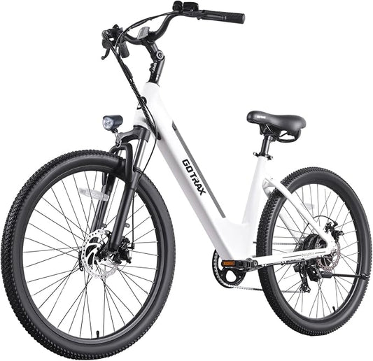 Gotrax Dolphin 26" Electric Bike, Max Range 30Miles(Pedal-assist1) & 20Mph Power by Peak 500W, 5 Pedal-Assist Levels & Front Suspension, 7-Speed&Boost Mode, City E-Bike for Adult, Step-Thru Bicycle
