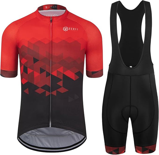 GCRFL Men's Cycling Jersey Set Road Bike Shorts Sleeves Jersey Zipper Pokcet Bib Shorts with Padded, Cycling Clothing kit Men