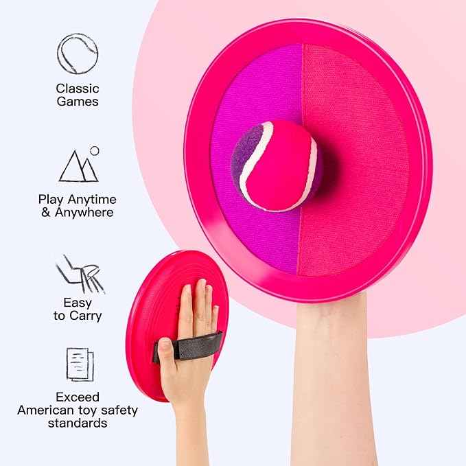 EVERICH Upgraded Toss and Catch Ball Game Set - Indoor and Outdoor Games for Kids 3-12, Beach Sand Pool Water Toy Includes 2 Paddles 2 Sticky Balls, Great Birthday Easter Gifts for Boys Girls