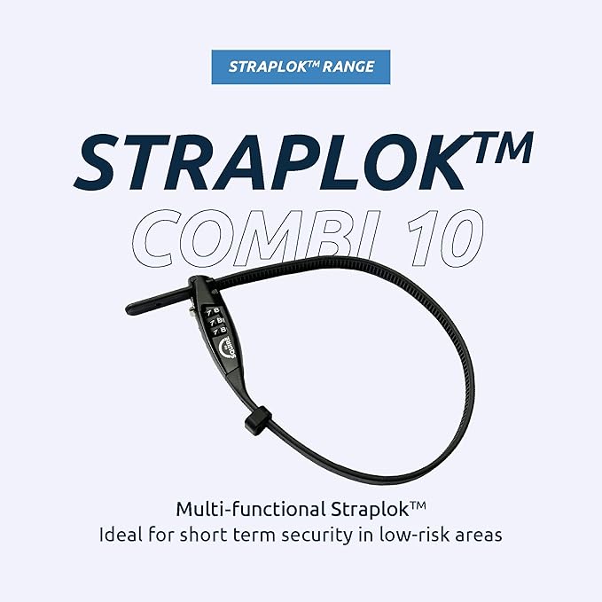 Squire Bike Locks STRAPLOK™ Combi 10 - Ultra-Lightweight Multi-Functional Zip-Tie Style Café Bike Lock with 10mm Stainless Steel Core, 450mm Length, 3-Wheel Recodable Combination