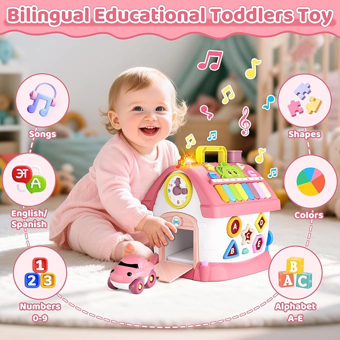 Baby Toys for 1 Year Old Girl Gifts: 8 in 1 Toddler Learning Musical House for 1 2 Yr Girl and Boy, First Birthday Gift for 12-18 Months, Bilingual Educational Toy for Toddlers 1-3