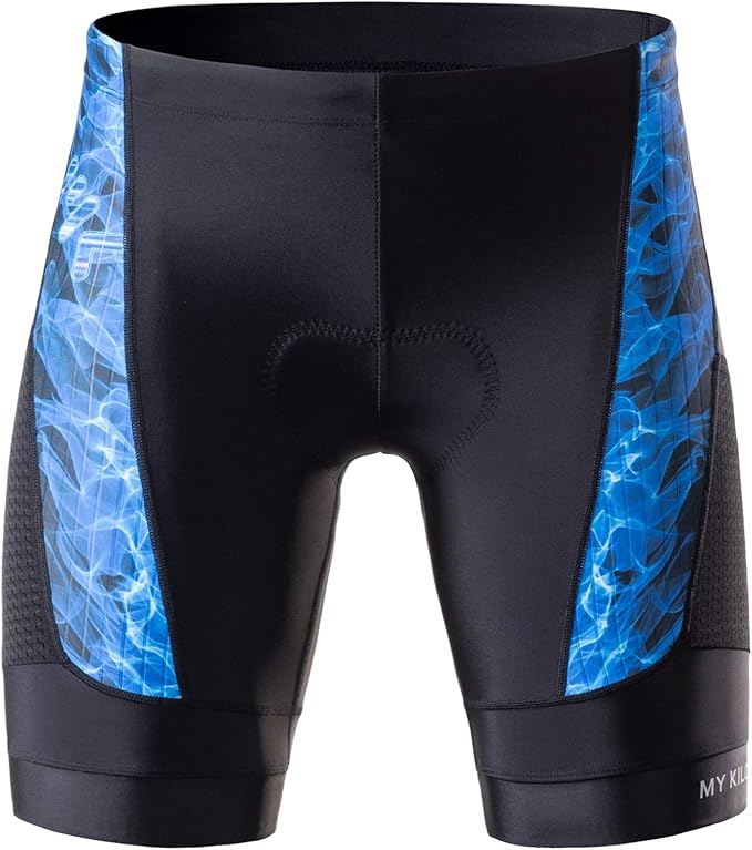 MY KILOMETRE Mens Triathlon Shorts with Adjustable Drawstring Easy Reach Leg Pockets Chamois for Long-Distance Tri Race
