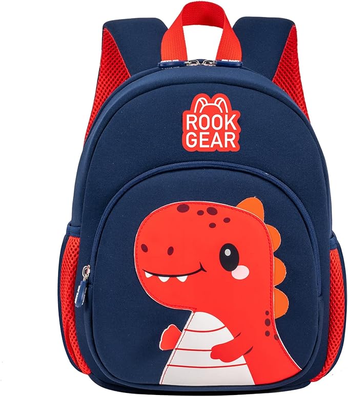 Lightweight and breathable children's dinosaur schoolbag, made of SBR diving fabric, suitable for kindergarten backpacks (red, Small)