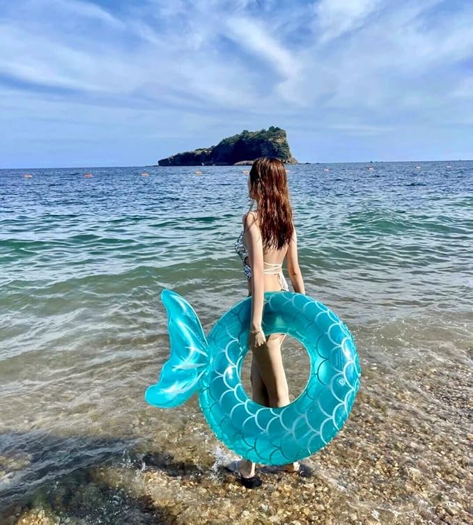 Children Swimming Ring, Inflatable Pool Floats Swim Tube Raft Toy with Fruits Mermaid Decorations Summer Water Fun Lounge Beach Lake Party Supplies for Kids
