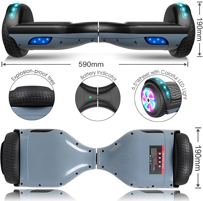 LIEAGLE Hoverboard, 6.5" Self Balancing Scooter Hover Board with Bluetooth Wheels LED Lights for Kids Adults