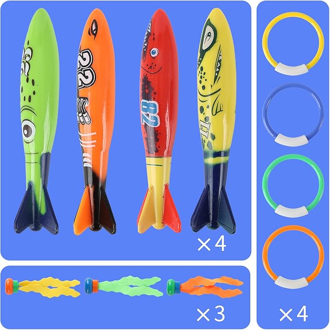 Diving Pool Toys for Kids,Swimming Water Toys with Dive Rings,Underwater Training Playing for Kids 5 12 Years Fun Water Swim Toy for Children (A)