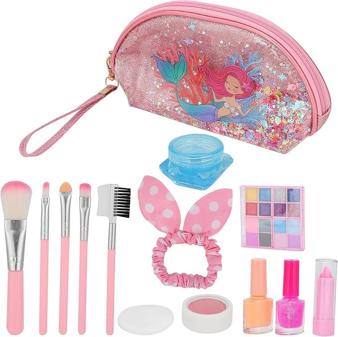 Brrnoo Kids Makeup Kit Makeup Set for Girls Portable Storage Box Bright Colors ABS Material Princess Party Play Date Toys