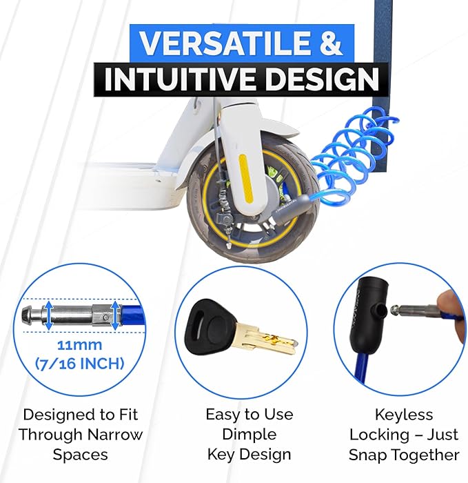 Coiled Security Cable with Key Lock (5’, 10’, 15’, 20’ or 25’ Lengths), Weatherproof Multi-Purpose Anti-Theft Protection for Kayaks, Bikes, Paddleboards, Scooters, Equipment and More 10ft