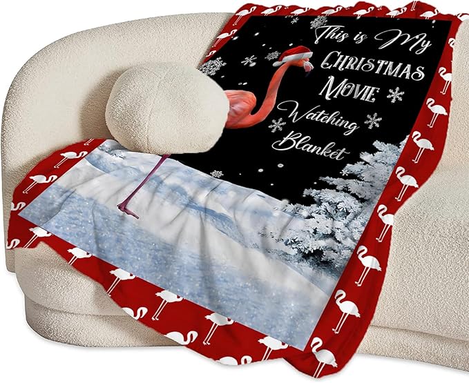 Flamingo Blanket Cute Christmas Flamingos Gifts Throw Blankets for Girls Boys Women Men Kids Plush Cozy Flannel Fleece Ultra Soft Fuzzy Movie Party Blanket for Bed Couch Sofa 80"X60"