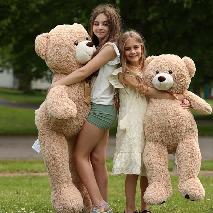 MaoGoLan Giant Teddy Bear Stuffed Animal, 39" Large Tan Teddy Bear Plush Toy with Cute Bow Tie & Footprints, Soft Sunggle Bear Plushies Gift for Kids Grilfriend Wife on Christmas Birthday Baby Shower