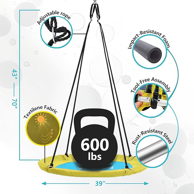 SkyBound Tree Swing Saucer Swing - 600LB Weight Capacity - Outdoor Swing with Hanging Straps - Waterproof Tree Swings for Kids - Tire Swings for Trees - Durable Flying Swing Seat for Children