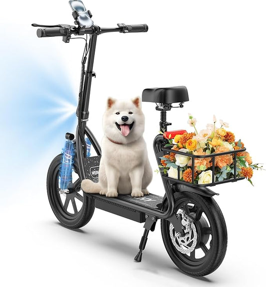 WERHY Electric Scooter, 500W Motor, 14'' Tires, Top Speed 22 mph, Max 27/49 Miles Ranges, Foldable E-Scooter with Suspension, Digital Display, Cruise Control,Rear Seat Box/Basket