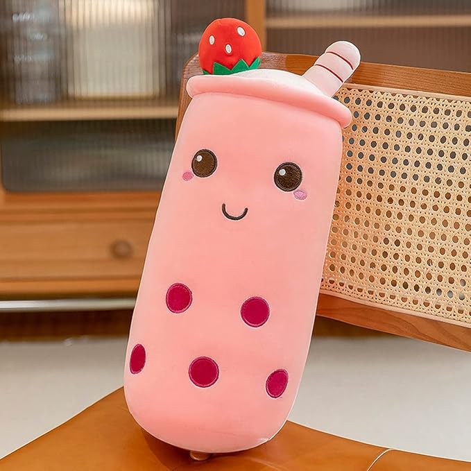 Cute Plushies Boba Plush Boba Plushie Long Plush Pillow Bubble Tea Stuffed Animal Gift for Kids Adults (Long Pink Boba Plush,24 Inch)