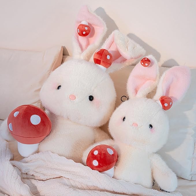 PEACH CAT Mushroom Bunny Stuffed Animals 15.7" Cute Rabbit Plushies Soft Plush Toys Gifts for Kids White